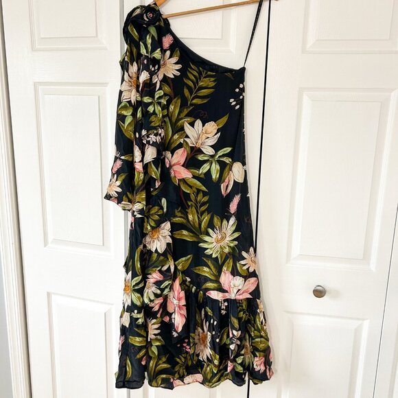 NWOT Farm Rio Black Surreal Flowers One-Shoulder Maxi Dress XS - Picture 8 of 12